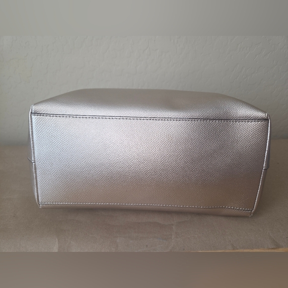 COACH Metallic Pebbled Leather Zip Top Tote Bag - Gold/Platinum - Picture 11 of 11
